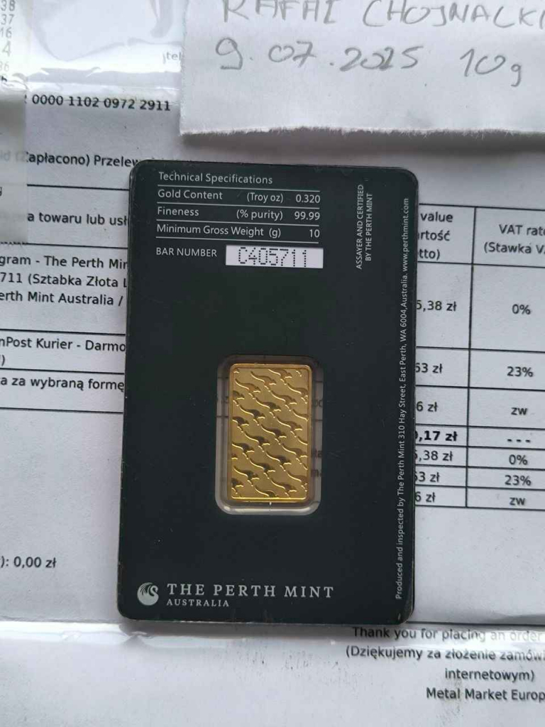 Sztabka złota 10g The Perth Mint Australia Oława - zdjęcie 4
