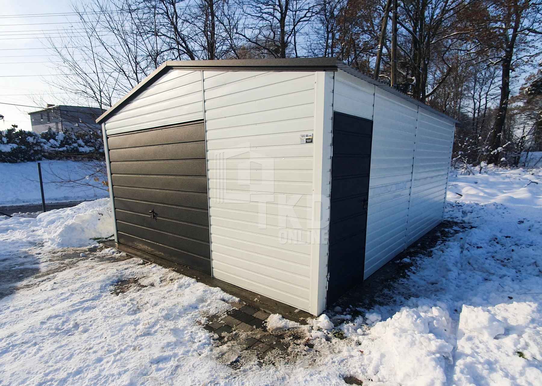 Garaż Blaszany 5x6 Brama - Biały + Antracyt - dach dwuspadowy TKD93 Niepołomice - zdjęcie 3