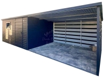 Schowek – Domek ogrodowy 4×3 m + wiata 6×3 m antracyt ID1218