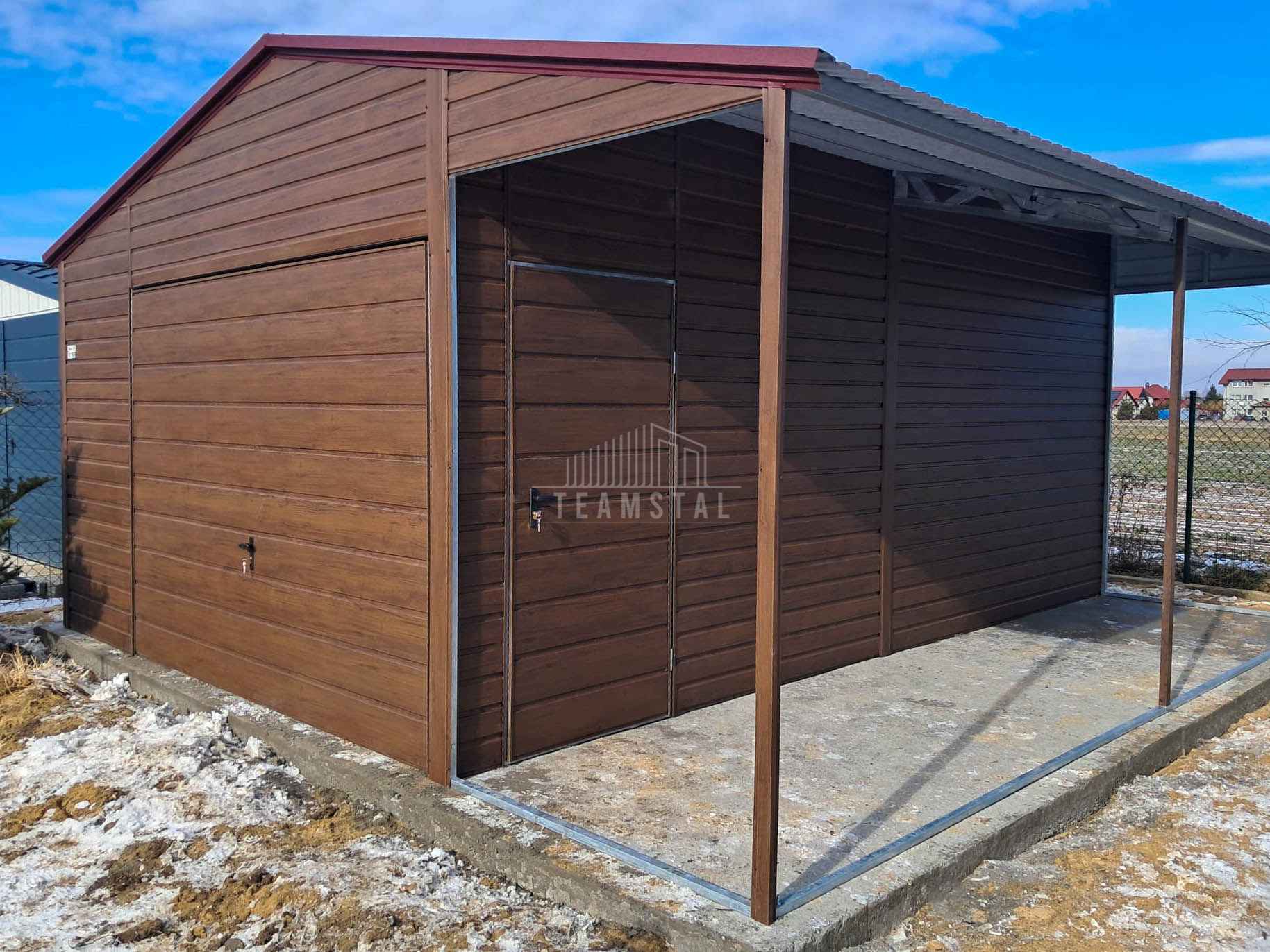 Garaż blaszany 4x6m + wiata 1,5m brama uchylna drzwi dach TS1065 Górna - zdjęcie 4