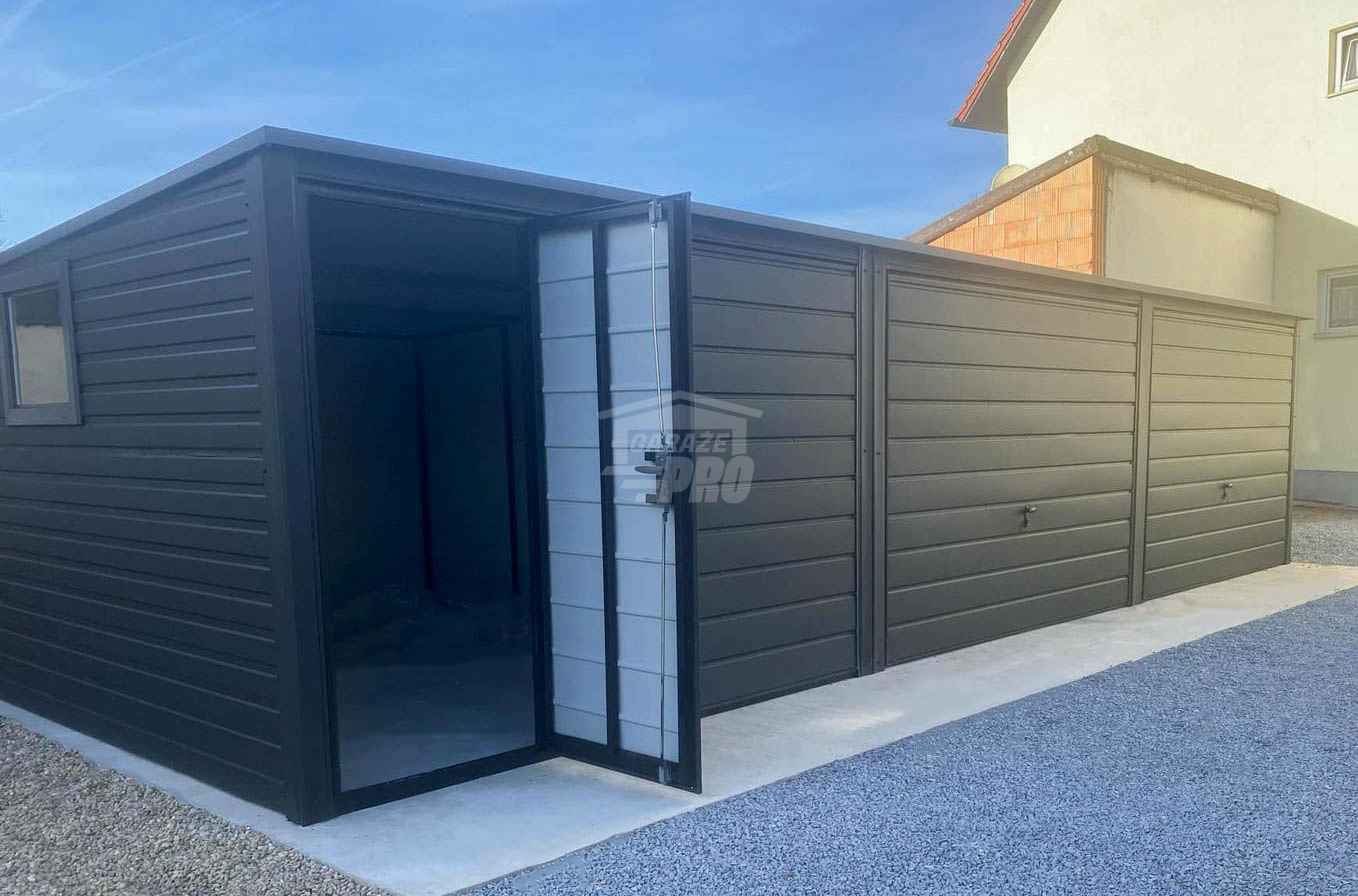 Garaż blaszany 9,5x5,5m 3x brama uchylna drzwi okno dach  GP600 Morąg - zdjęcie 4