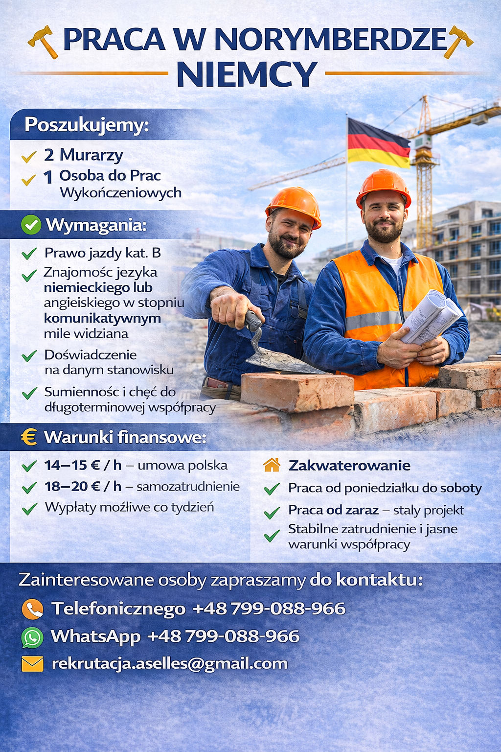 PRACA DLA MURARZY W NORYMBERDZE NIEMCY Białołęka - zdjęcie 1