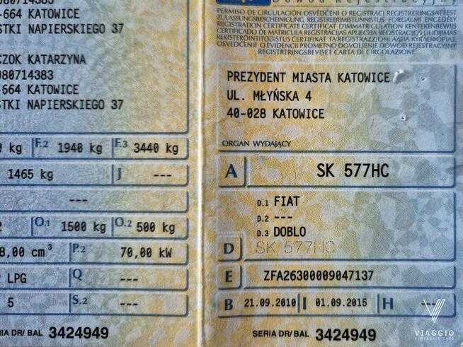 Fiat Doblo 95km HAK klima CZUJNIKI serwis BEZWYPADEK 2011 Tychy - zdjęcie 9