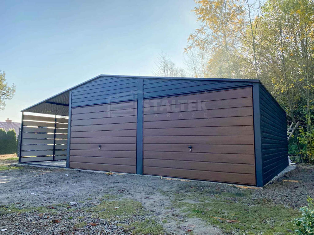 Garaż blaszany 6x6m - wiata 3m - 2x Brama  drewnopodobny -  Dach ST177 Hajnówka - zdjęcie 3