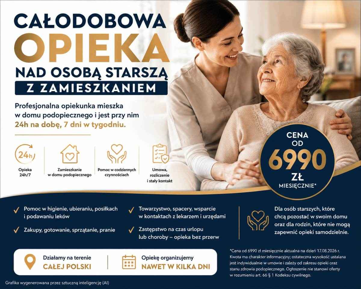 Opieka nad SENIOREM 24h od 6990 zł.Opiekunka zamieszka z seniorem Grunwald - zdjęcie 1
