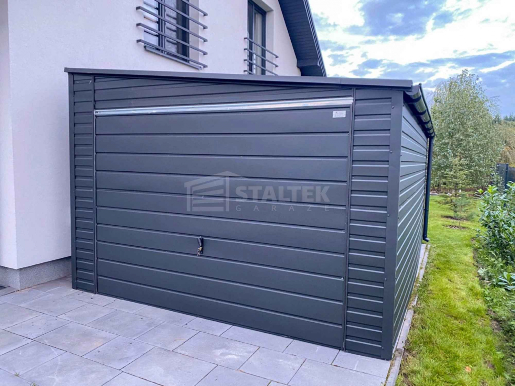 Garaż blaszany 4x5m - brama uchylna - antracyt - dach rynny ST243 Mysłowice - zdjęcie 3