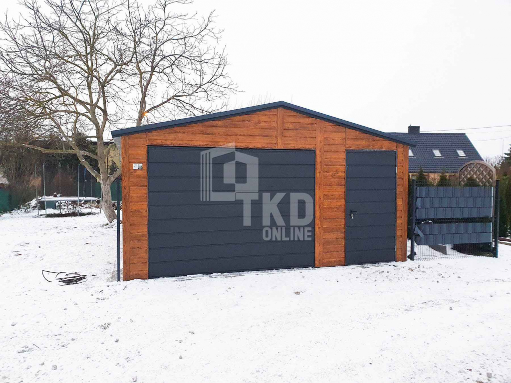 Garaż Blaszany 5x5 Brama - drzwi 2x okno jasny orzech  Antracyt TKD90 Mrągowo - zdjęcie 2