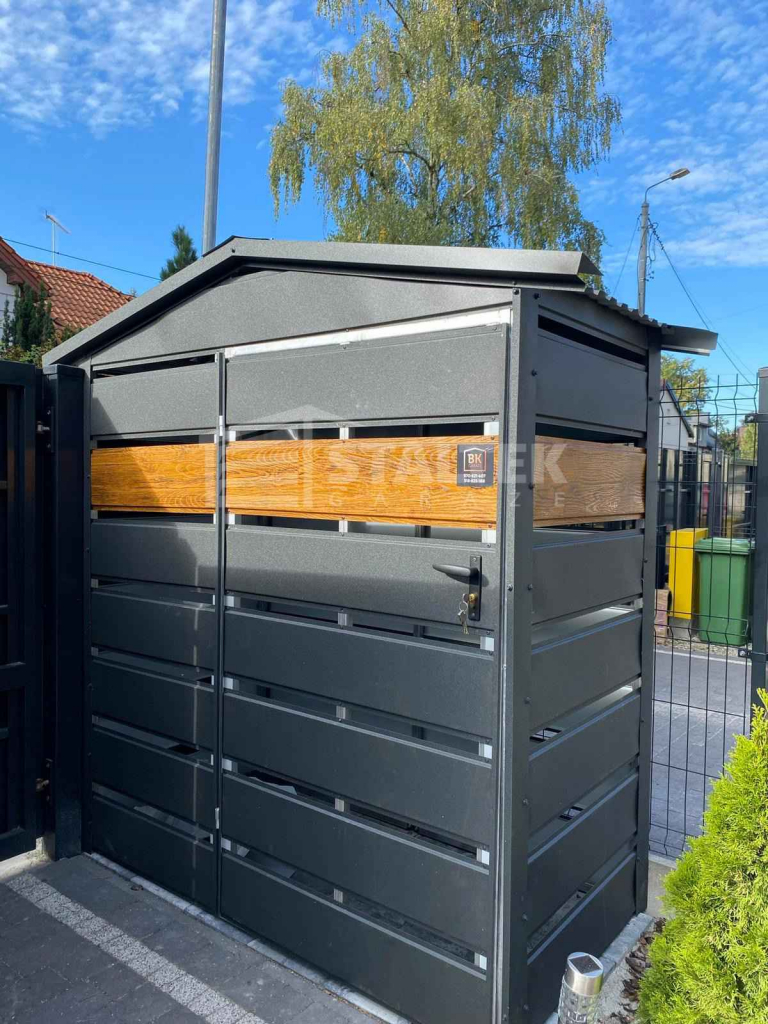 Wiata śmietnikowa 1,5x0,5m antracyt + drewnopodobny - dach ST156 Gliwice - zdjęcie 3