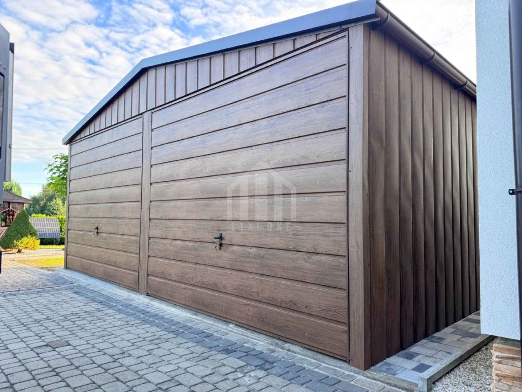 Garaż blaszany 6x6m - 2x brama uchylna  drewnopodobny rynny dach SO169 Otwock - zdjęcie 5