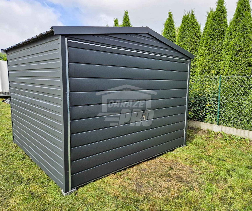 Garaż blaszany 3x3 Brama uchylna - antracyt - dach dwuspadowy GP628 Mrągowo - zdjęcie 3