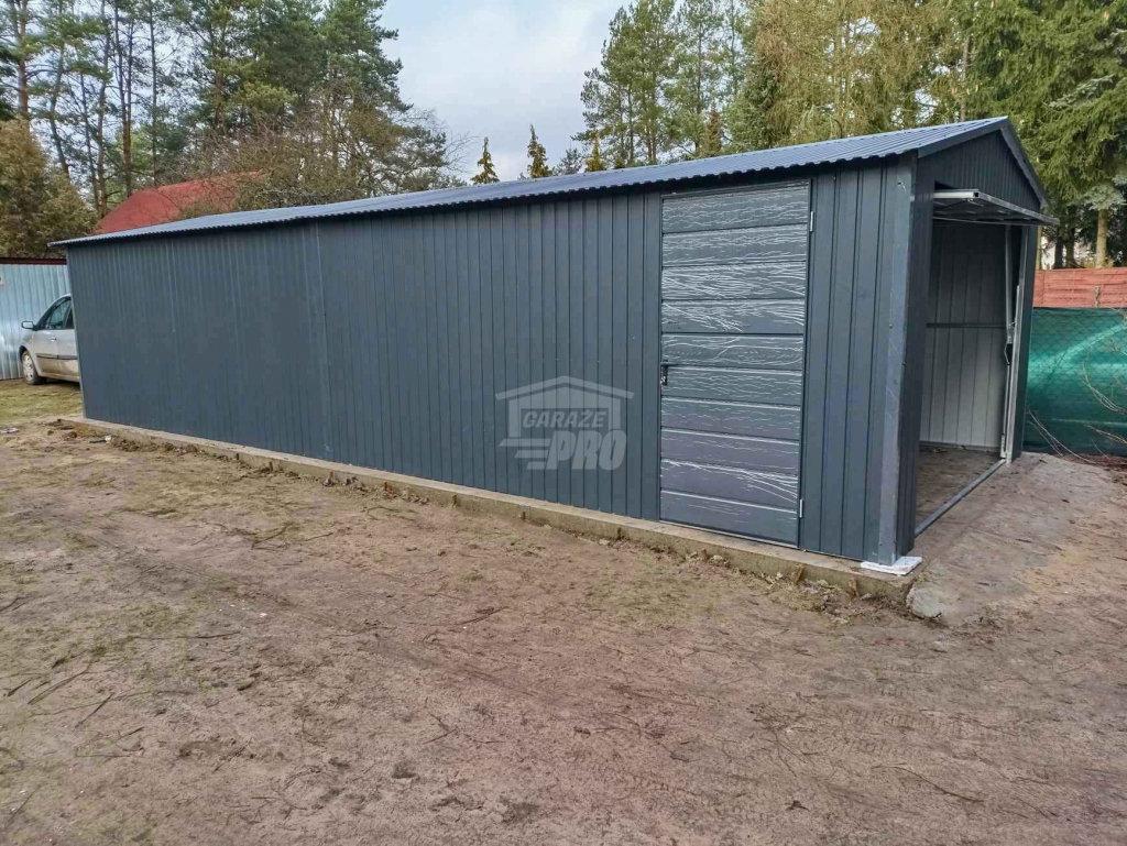 Garaż blaszany 4x9m - 2x Brama uchylna - drzwi - antracyt - dach GP521 Śródmieście - zdjęcie 5