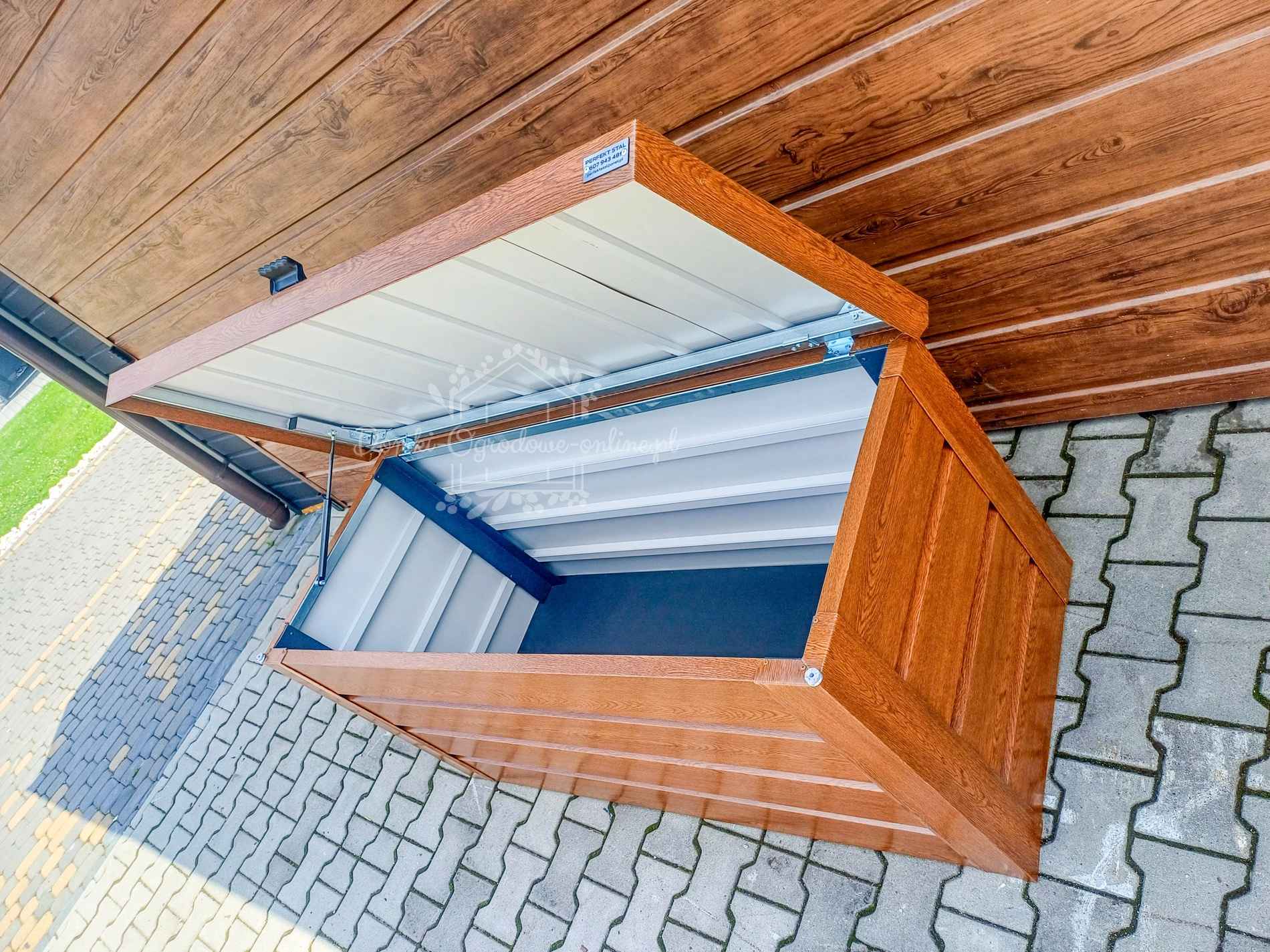 Skrzynia ogrodowa metalowa kufer 120x50x70cm złoty dąb ID863 Żnin - zdjęcie 3