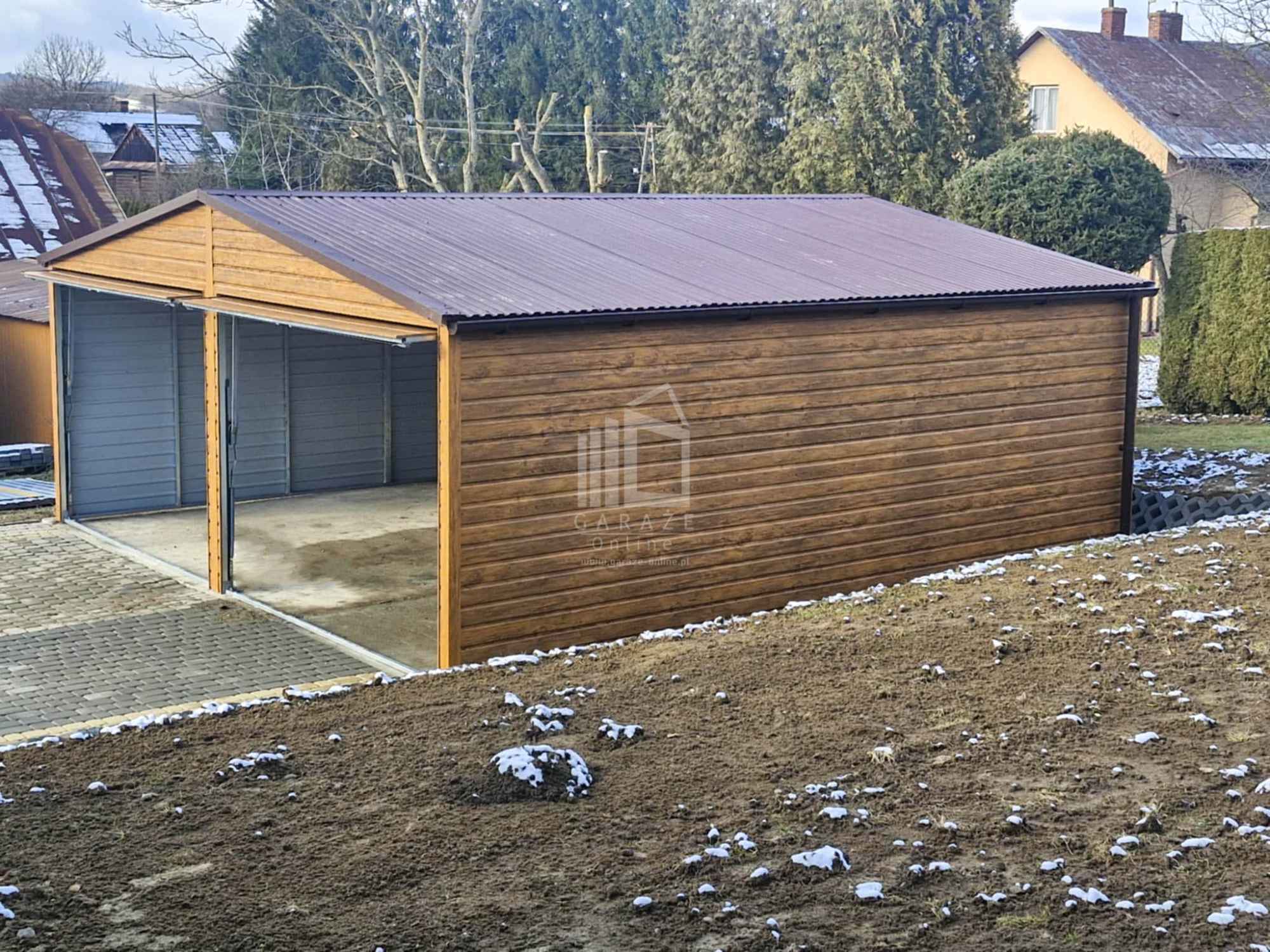 Garaż blaszany 6x6,5m bramy uchylne  drewnopodobny rynny dwuspad ID846 Ruda Śląska - zdjęcie 2