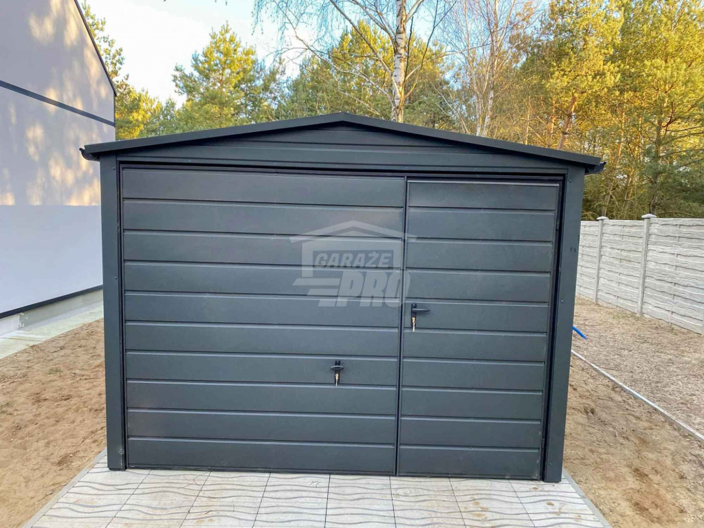 Garaż blaszany 3x6m - Brama uchylna - drzwi Antracyt Dach rynny GP581 Lubin - zdjęcie 4