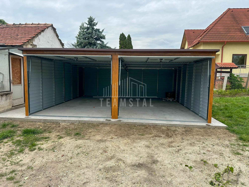 Garaż blaszany 6x6m - 2x brama uchylna drewnopodobny rynna dach TS1118 Piła - zdjęcie 2