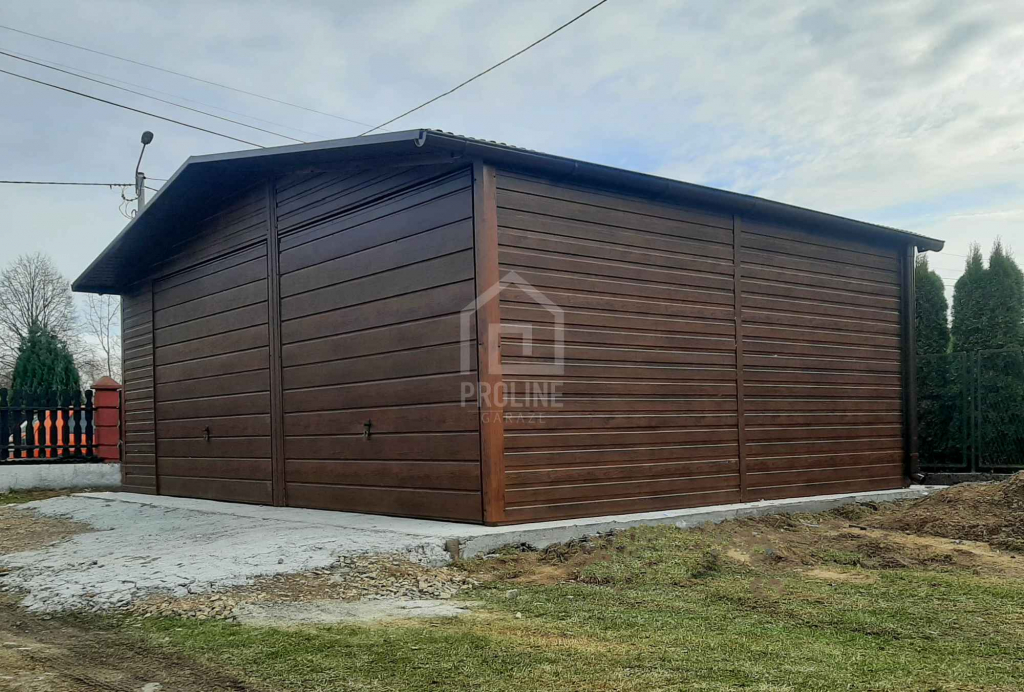 Garaż blaszany 7x6m 2x Brama drewnopodobny Dach dwuspadow rynny PLG169 Leszno - zdjęcie 6