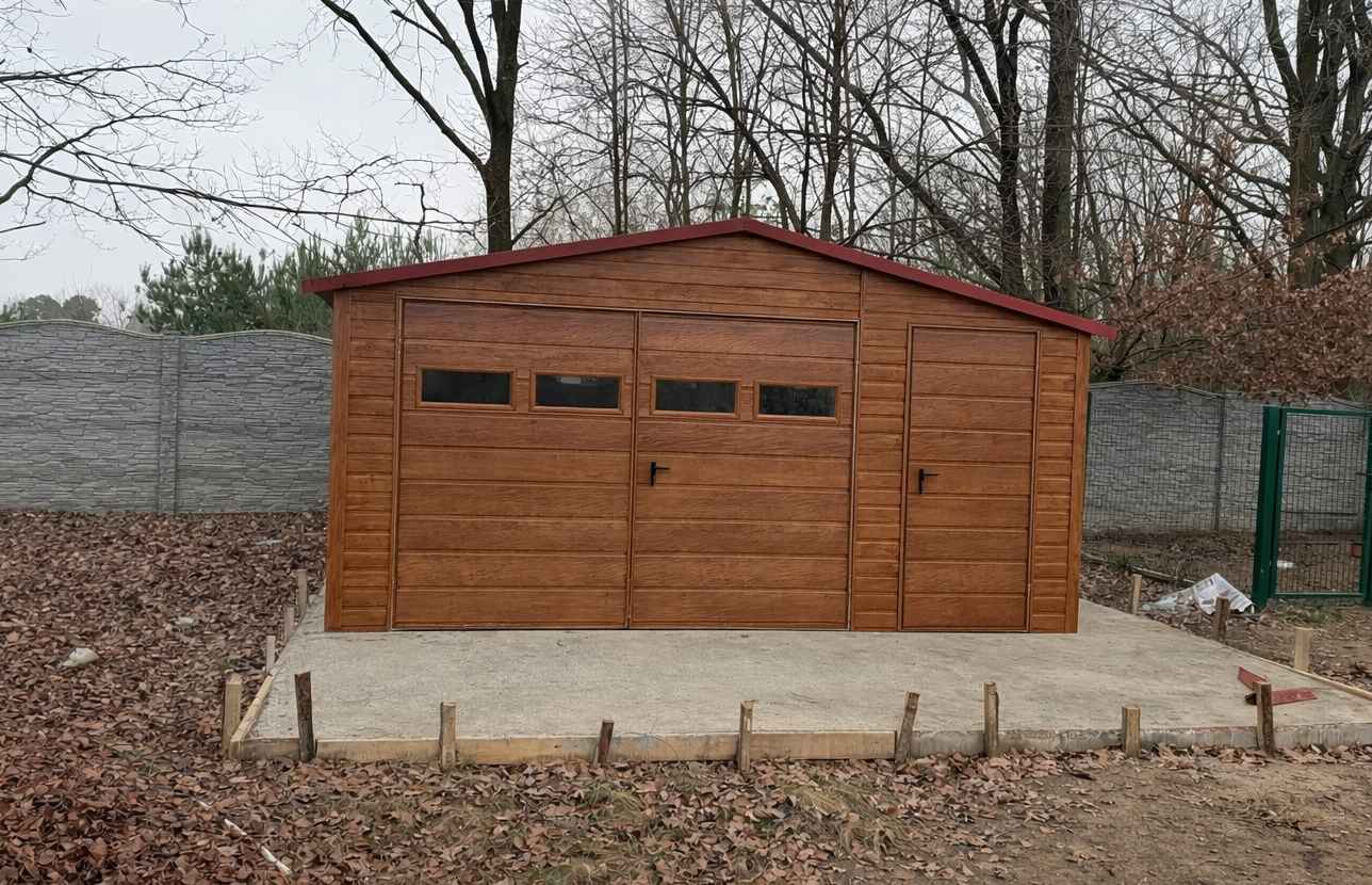 Dwuspadowy Garaż Blaszany 5×5m drewnopodobny złoty dąb PREMIUM Franciszkowo - zdjęcie 3