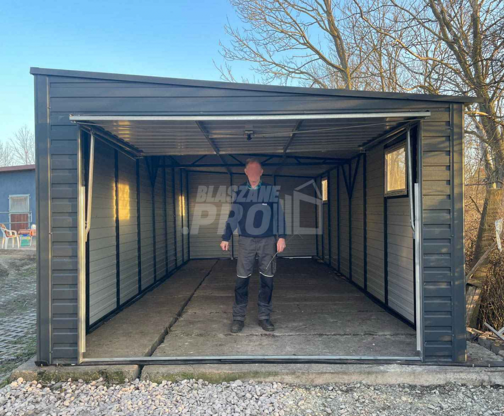 Garaż blaszany 3,5x8 brama uchylna - 2x okno  Dach spad w prawo  GP274 Wisła - zdjęcie 6