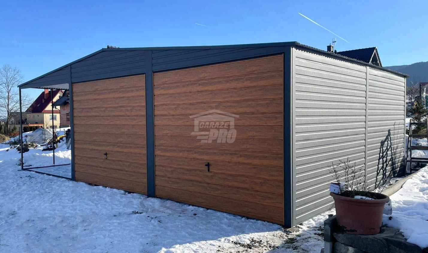 Garaż blaszany 6x6m + wiata 3m  2x brama uchylna dach dwuspadowy GP585 Tychy - zdjęcie 3