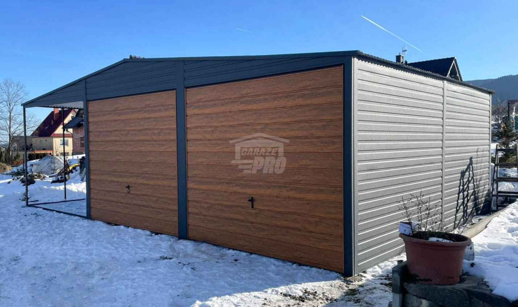Garaż blaszany 6x6m + wiata 3m  2x brama uchylna dach dwuspadowy GP585 Tychy - zdjęcie 3