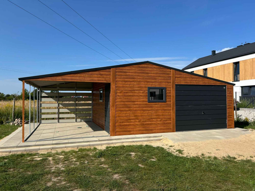 Garaż jednostanowiskowy 8.5×5 m z Wiatą Dach dwuspadowy, Drewnopodobny Bemowo - zdjęcie 5