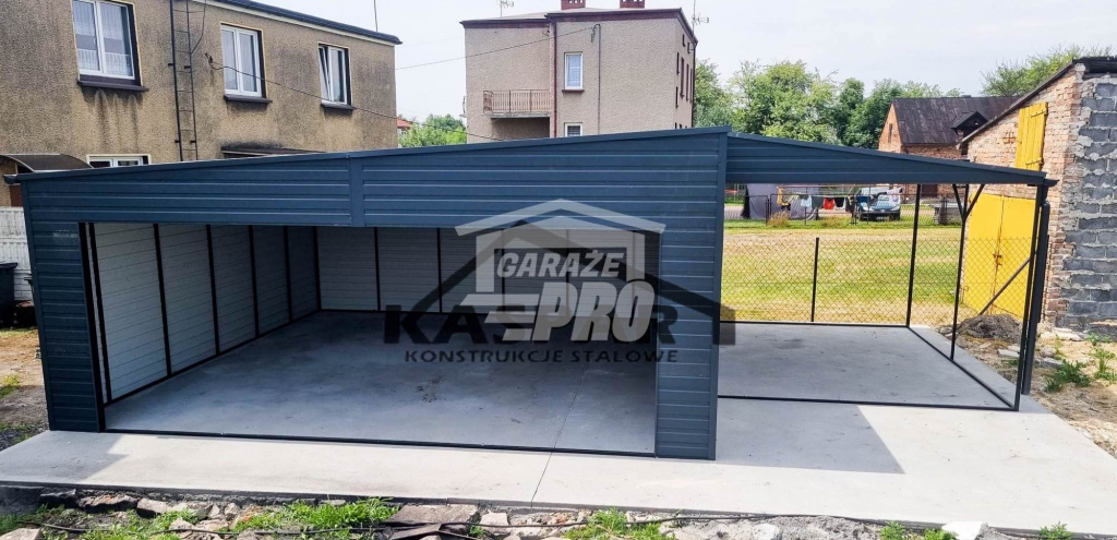 Garaż blaszany 7x6 + wiata + drzwi  Antracyt  Dach dwuspadowy GP128 Rybnik - zdjęcie 3