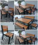 Stół loft ogrodowy drewno+metal ławki fotele zestaw mebli Tokarnia - zdjęcie 6