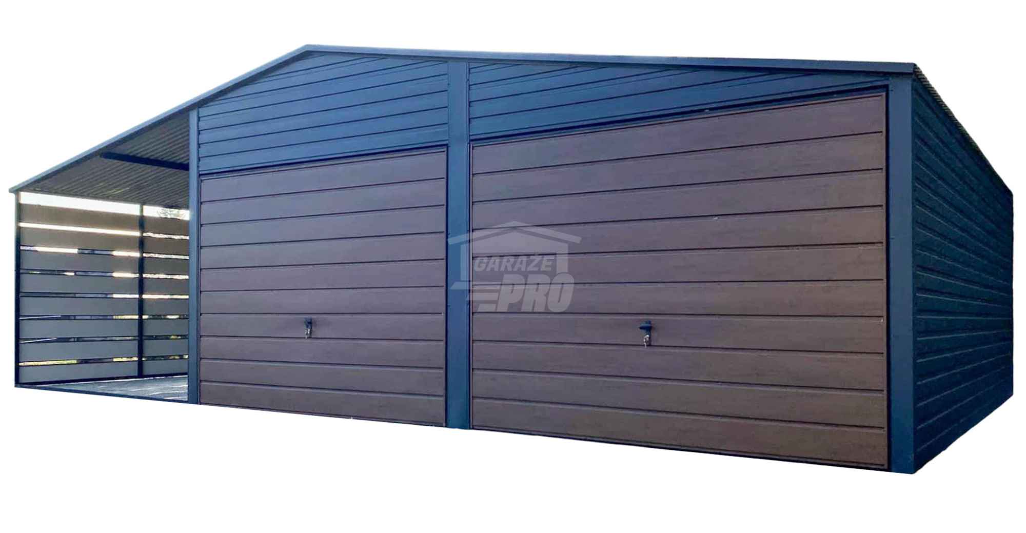 Garaż blaszany 6x6m - wiata 3m - 2x Brama  drewnopodobny Dach GP681 Zakopane - zdjęcie 1