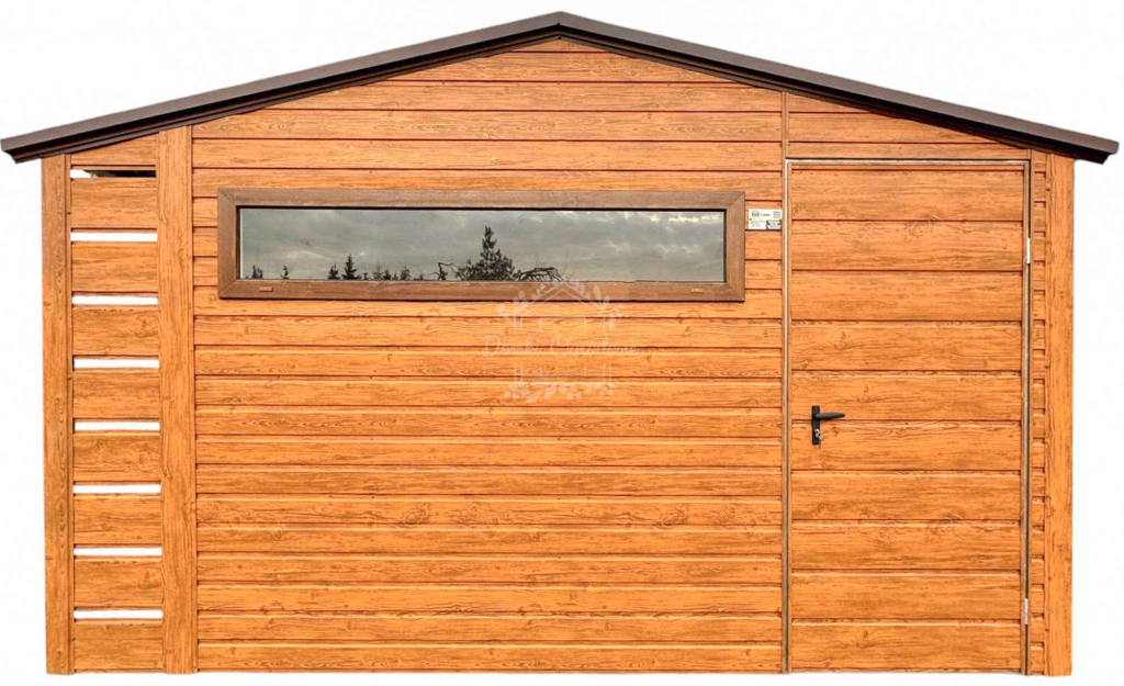 Domek ogrodowy 3,5x3m  wiata 0,5m  okno  jasny orzech dwuspadowy ID876 Fabryczna - zdjęcie 1