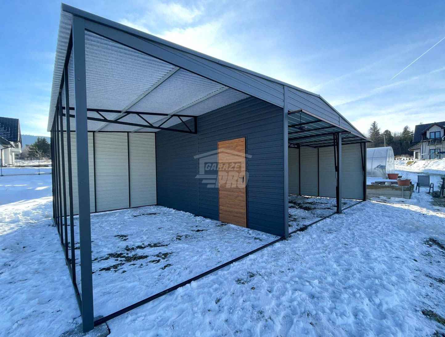 Garaż blaszany 6x6m + wiata 3m  2x brama uchylna dach dwuspadowy GP585 Tychy - zdjęcie 5
