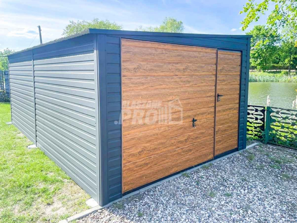 Garaż Blaszany 4x6m Brama Uchylna Drzwi  Antracyt Drewnopodobny GP406 Września - zdjęcie 7