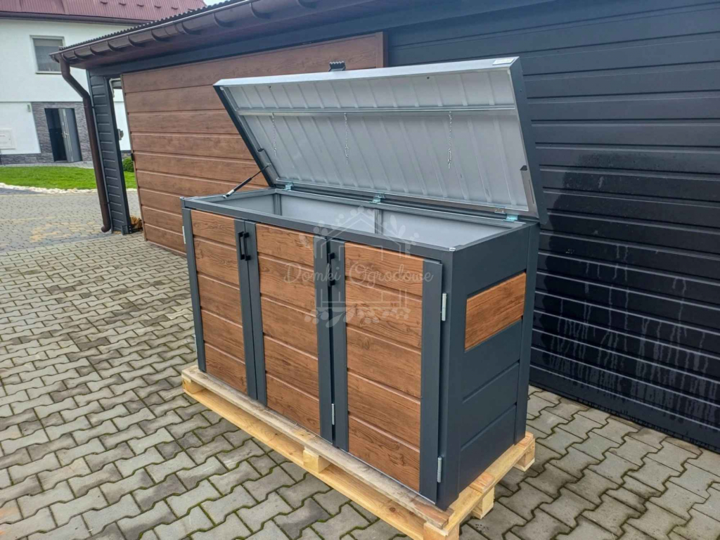 Zabudowa koszy na śmieci 177x65x110 cm 3x120L antracyt + orzech ID867 Grudziądz - zdjęcie 4