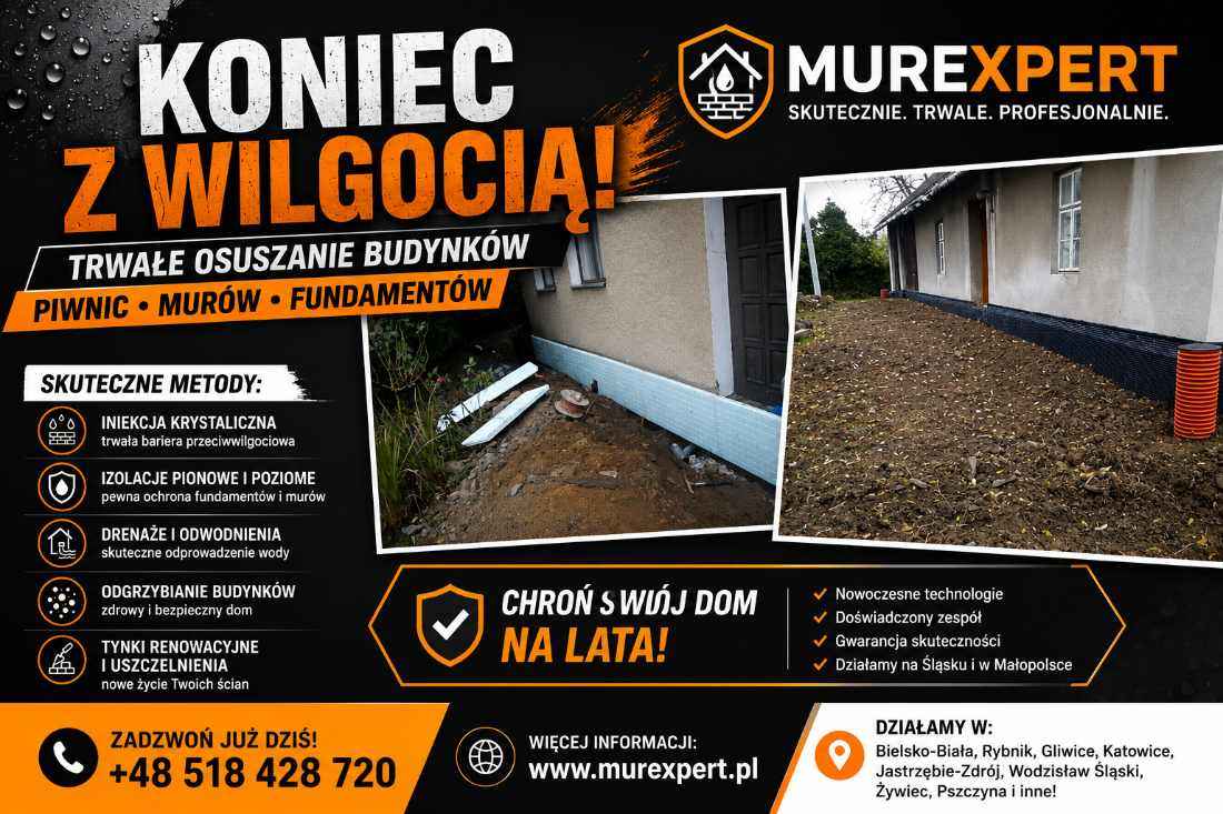 Osuszanie budynków, izolacja fundamentów, iniekcja krystaliczna Bielsko-Biała - zdjęcie 1