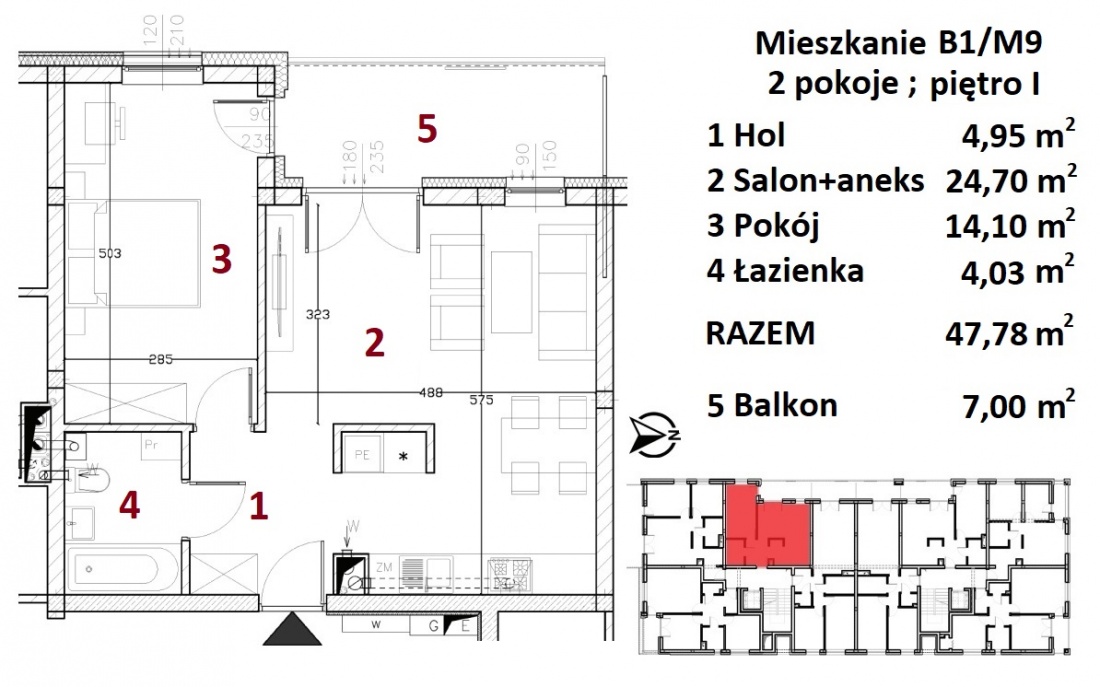 Nowe mieszkania - Rzeszów - Drabinianka - 47,28m2 - 1 Rzeszów - zdjęcie 4