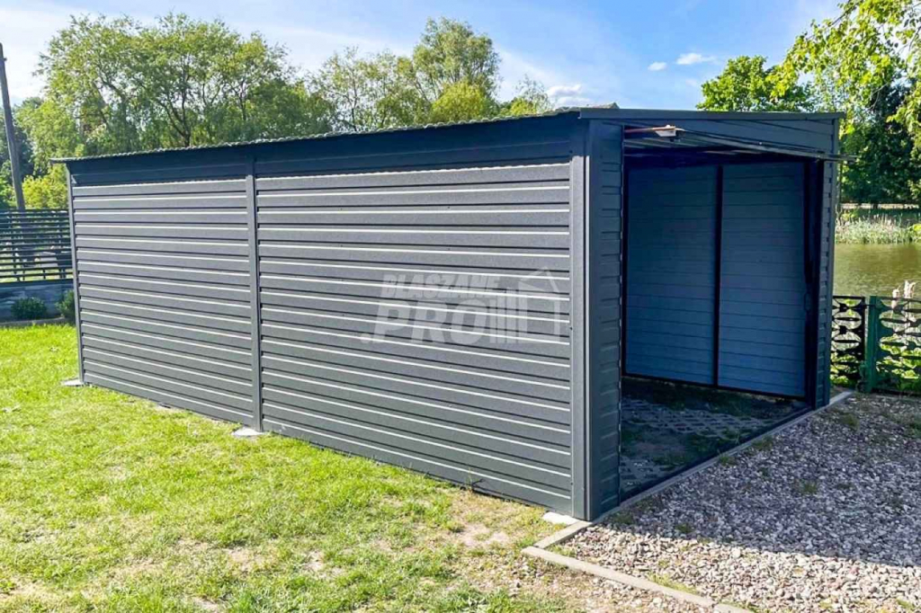 Garaż Blaszany 4x6m Brama Uchylna Drzwi  Antracyt Drewnopodobny GP406 Września - zdjęcie 4