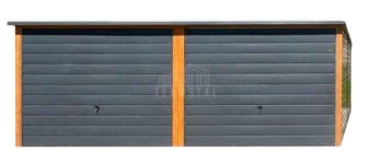 Garaż blaszany 6x6 m - 2x brama uchylna drewnopodobny  dach  TS1318
