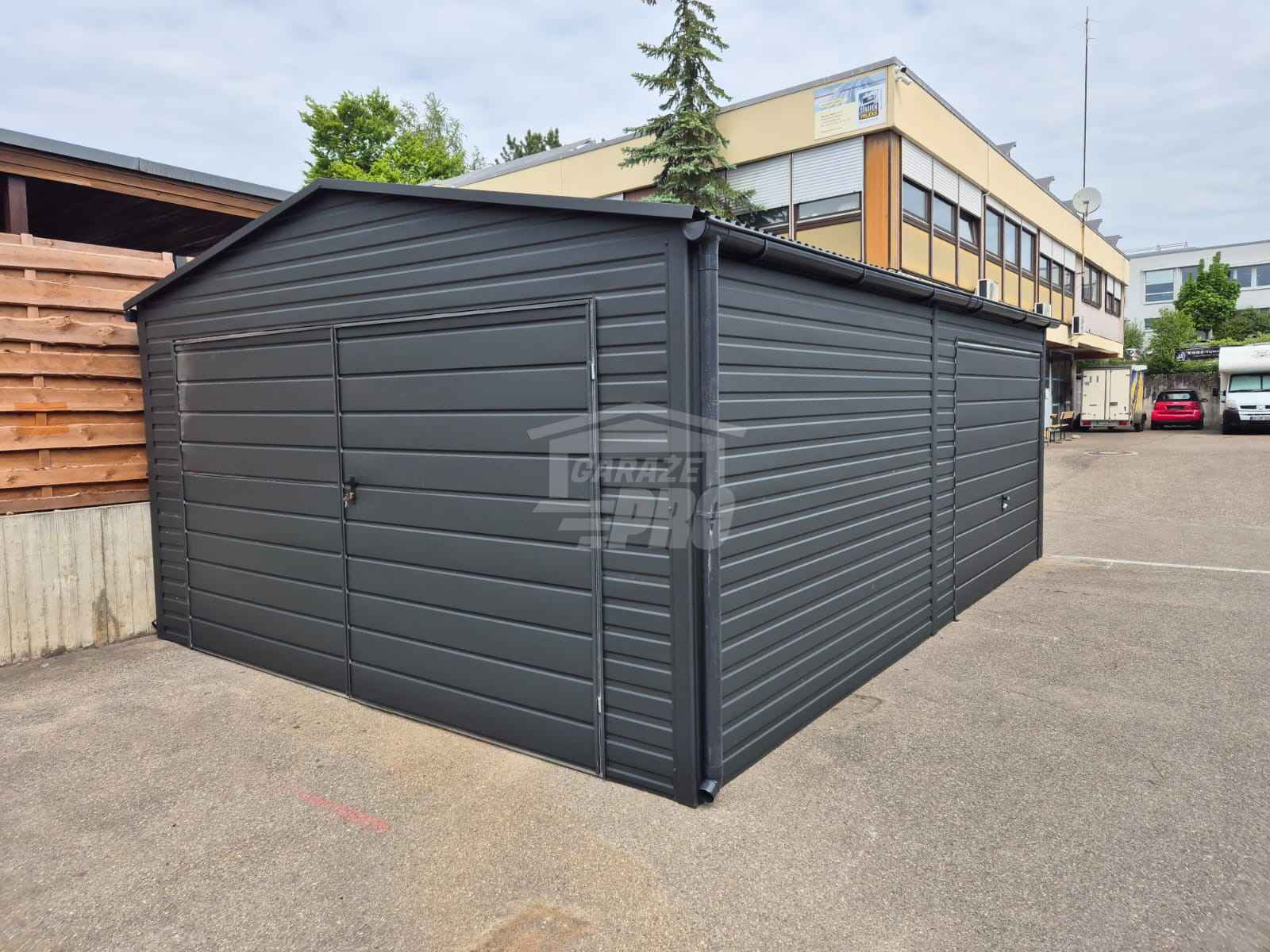 Garaż blaszany 3,5x5 2x Brama Antracyt Dach dwuspadowy rynna GP573 Kościerzyna - zdjęcie 2