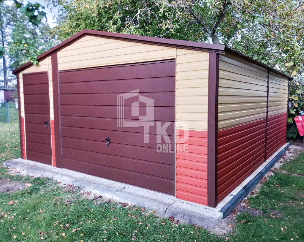 Garaż Blaszany 4,5x5 Brama - drzwi - Brąz + Cegła + Piasek  TKD122 Nowy Tomyśl - zdjęcie 2