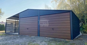 Garaż blaszany 6x6m - wiata 3m - 2x Brama  drewnopodobny Dach GP681 Zakopane - zdjęcie 3