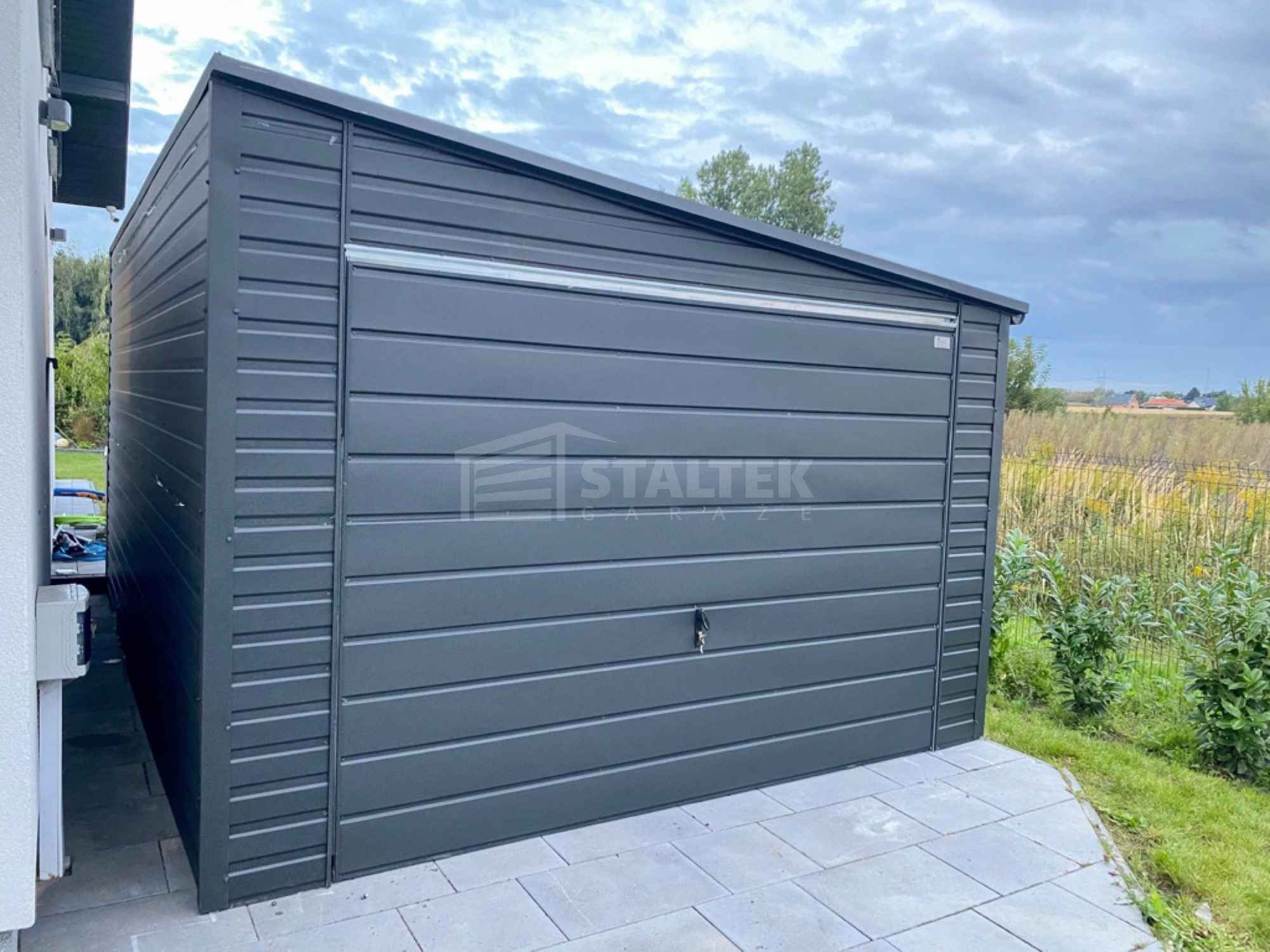 Garaż blaszany 4x5m - brama uchylna - antracyt - dach rynny ST243 Mysłowice - zdjęcie 4