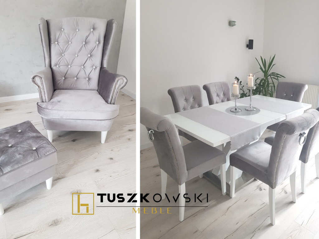 Krzesła tapicerowane pikowane szare Producent Krzesła na zamówienie Czarna Woda - zdjęcie 1