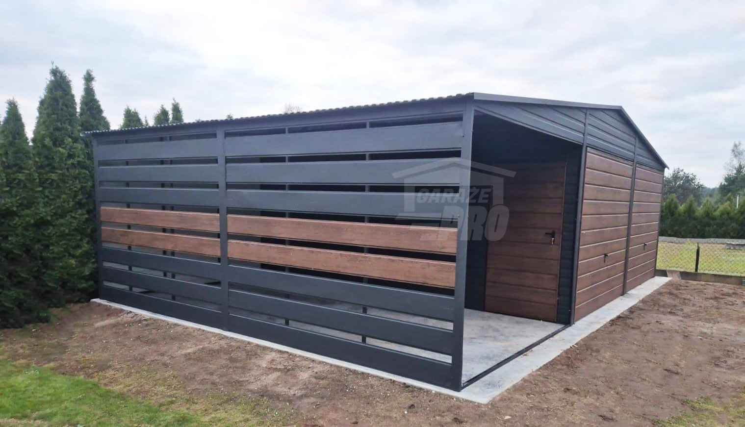 Garaż blaszany 6x6 m + wiata 3x6 m 2x brama uchylna drzwi dach GP745 Wisła - zdjęcie 4