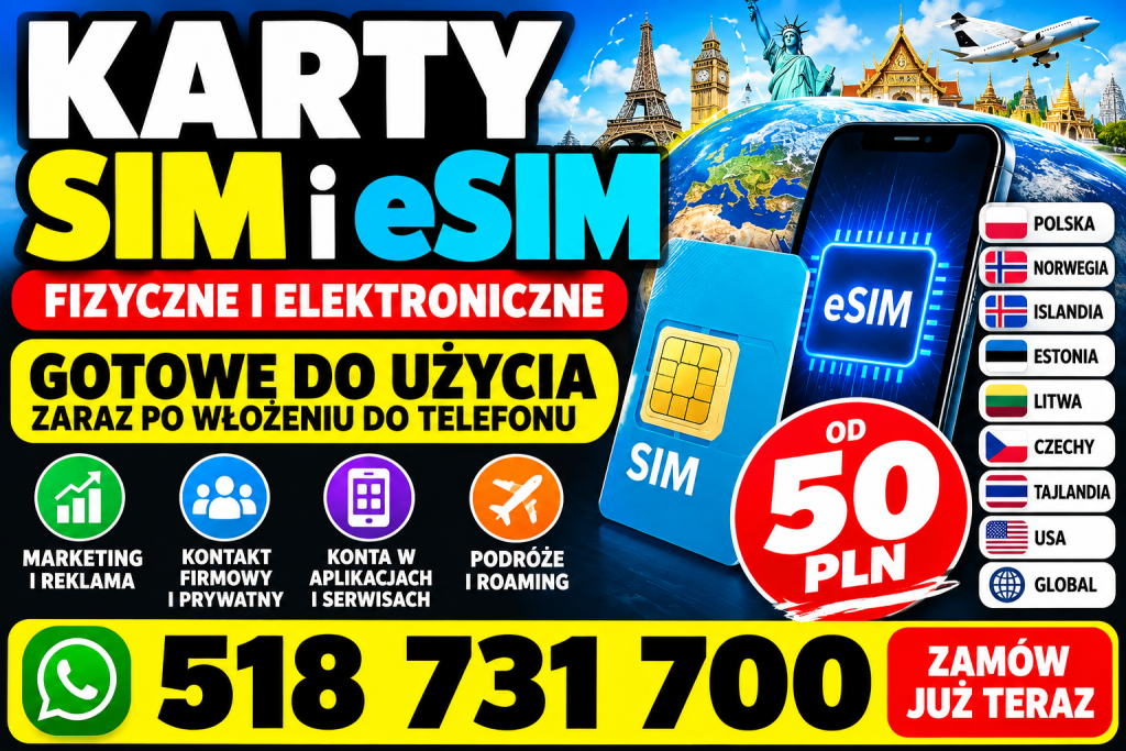 Karta SIM Czechy 55 PLN — dostawa do Łukowa i okolic Rzeszów - zdjęcie 1