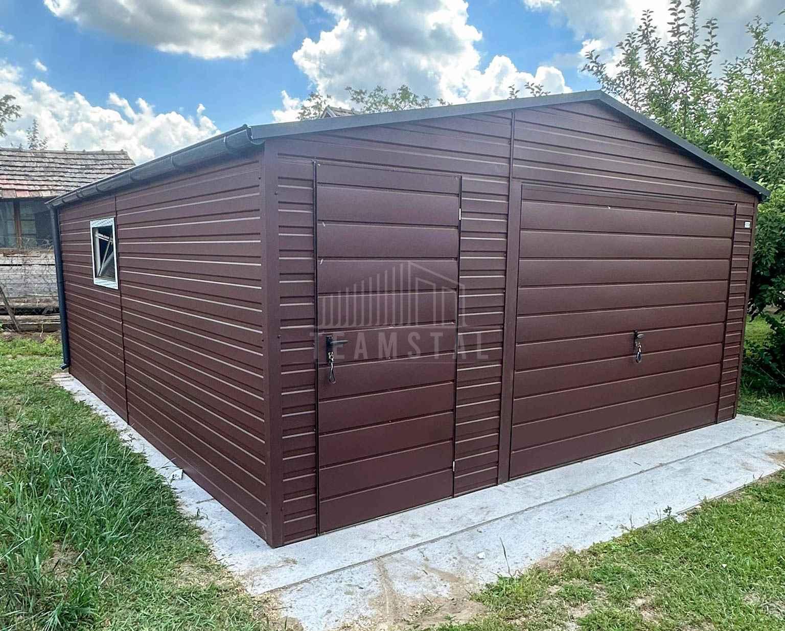 Garaż blaszany 6x6 m - brama uchylna - drzwi okno  dach rynny TS1319 Dobre Miasto - zdjęcie 4