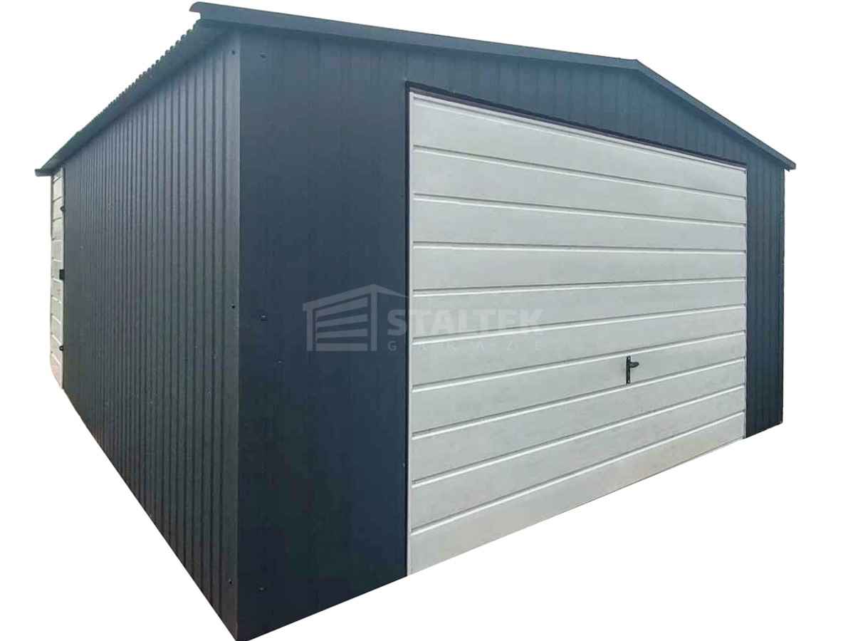 Garaż blaszany 4,5x5m - brama uchylna - antracyt - biały - dach ST242 Katowice - zdjęcie 1