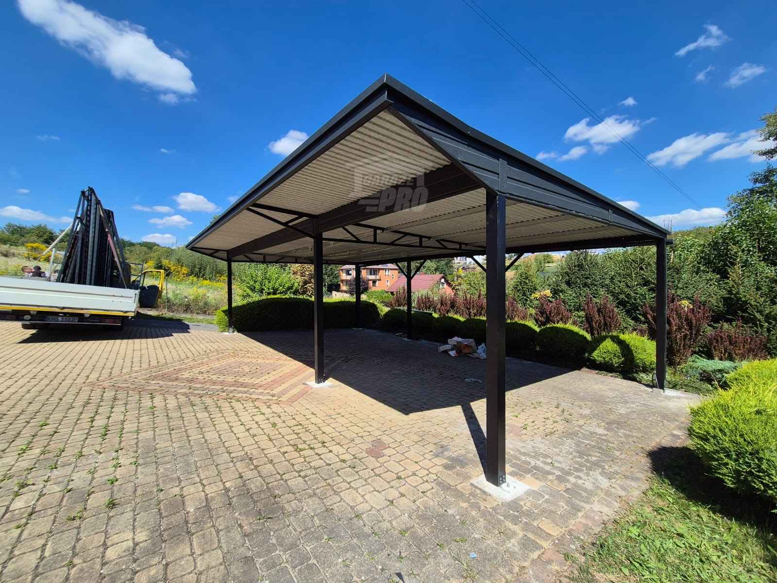 Wiata samochodowa CarPort 8x5 m + wypust dachu 1m  rynny GP721 Legnica - zdjęcie 9
