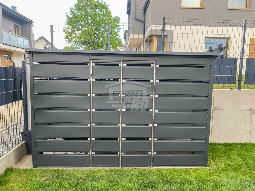 Wiata śmietnikowa dach prosty 4x0,6m 2x furtka -  Antracyt GP557 Nowy Tomyśl - zdjęcie 2