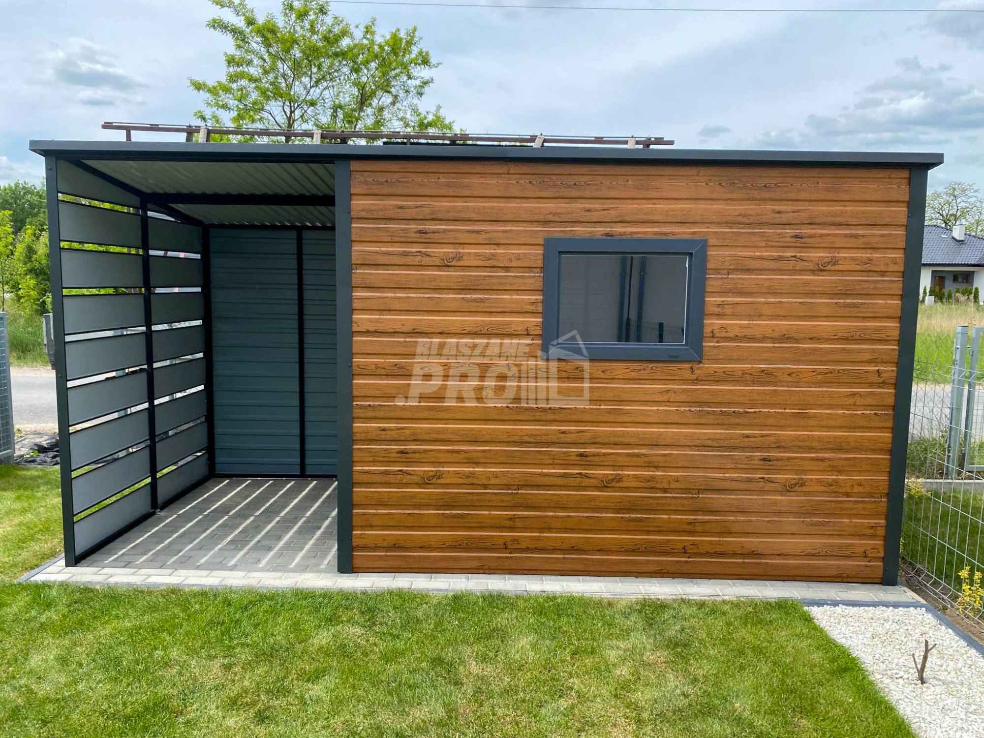 Schowek - Domek Ogrodowy 3x2m + wiata 1,5m  jasny orzech  GP548 Bydgoszcz - zdjęcie 2