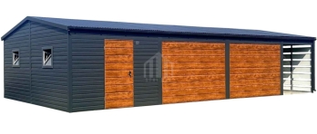 Garaż blaszany 9x6m wiata 2m 2x brama drzwi 4x okno rynna dach SO156