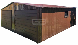 Garaż blaszany 8x6m dwuspadowy 2x brama uchylna okno GB185